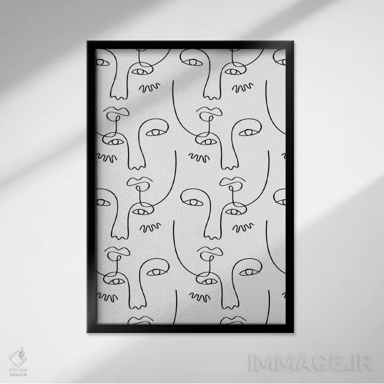 تابلو مینیمال چهره های سیاه و سفید اثر گریس دیجیتال آرت کو - نمای قابدار مشکی