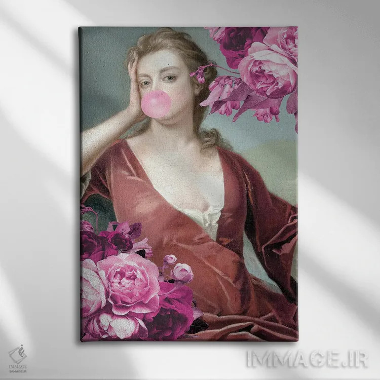 تابلو دکوراتیو پرتره آدامس بادکنکی بیست و دو اثر گریس دیجیتال آرت کو - نمای روبهرو روی دیوار