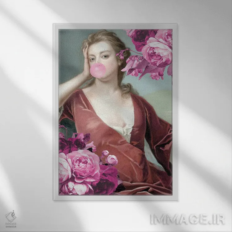 تابلو دکوراتیو پرتره آدامس بادکنکی بیست و دو اثر گریس دیجیتال آرت کو - نمای قابدار سفید