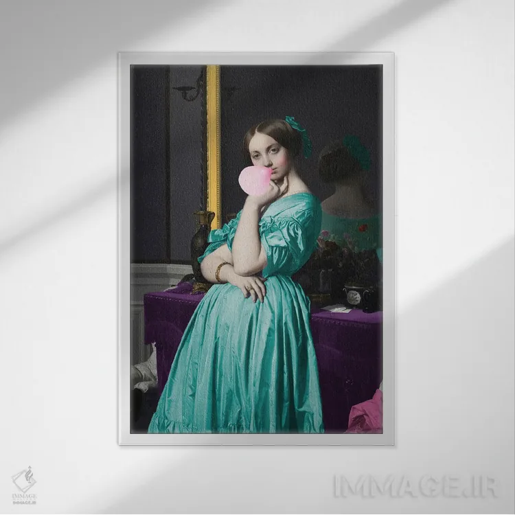 تابلو دکوراتیو لباس نعنایی اثر گریس دیجیتال آرت کو - نمای قابدار سفید