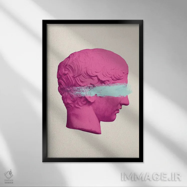 تابلو مدرن مرد باستانی صورتی و آبی اثر گریس دیجیتال آرت کو - نمای قابدار مشکی