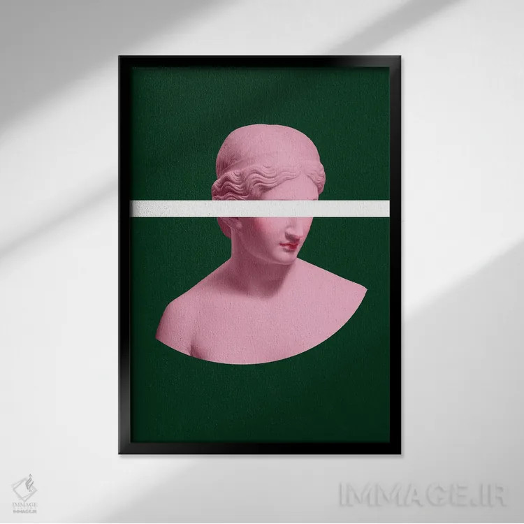 تابلو دکوراتیو زن یونانی باستان به رنگ صورتی و سبز اثر گریس دیجیتال آرت کو - نمای قابدار مشکی