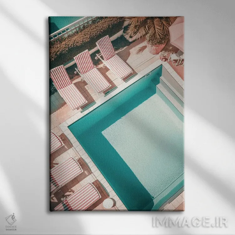 تابلو دکوراتیو استخر شنای صورتی اثر گریس دیجیتال آرت کو - نمای روبهرو روی دیوار