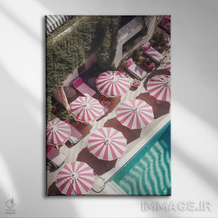تابلو دکوراتیو چتر استخر راه راه اثر گریس دیجیتال آرت کو - نمای روبهرو روی دیوار