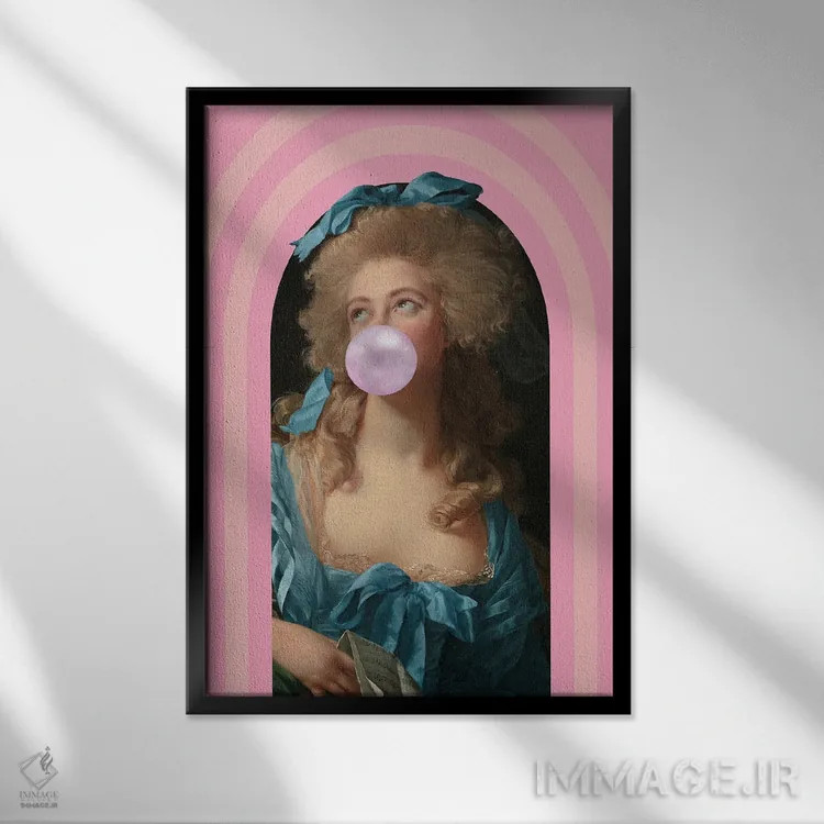 تابلو دکوراتیو زن طاق دار صورتی اثر گریس دیجیتال آرت کو - نمای قابدار مشکی