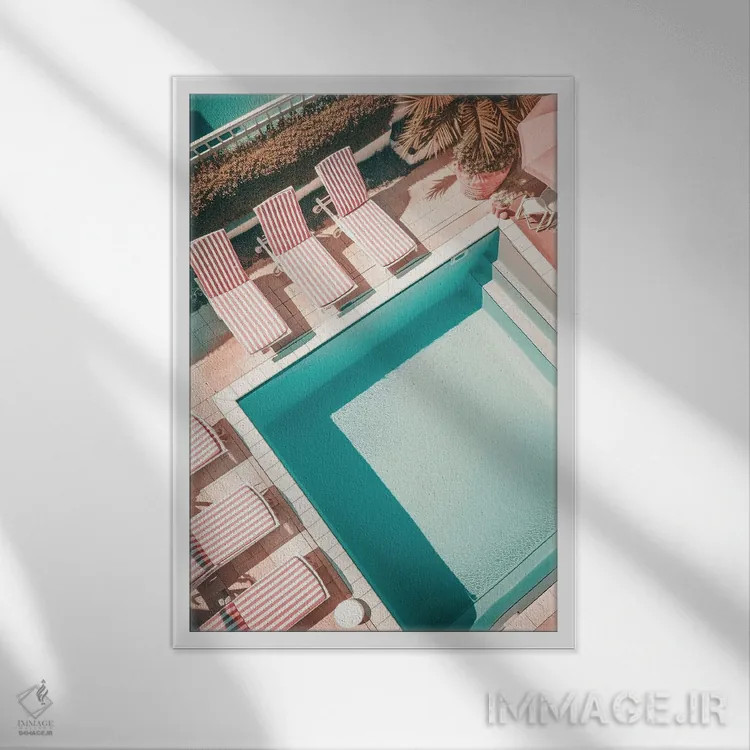 تابلو دکوراتیو استخر شنای صورتی اثر گریس دیجیتال آرت کو - نمای قابدار سفید