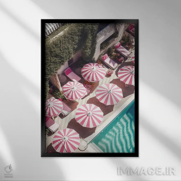 تابلو دکوراتیو چتر استخر راه راه اثر گریس دیجیتال آرت کو - نمای قابدار مشکی