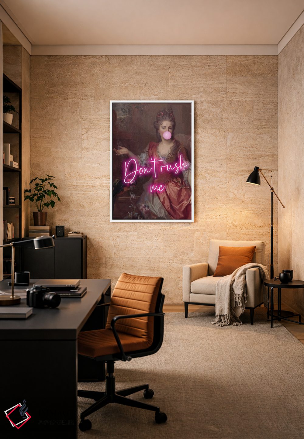 تابلو دکوراتیو عجله نکن، نئون صورتی اثر گریس دیجیتال آرت کو - D6W