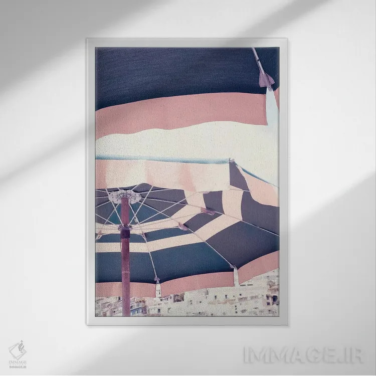 تابلو دکوراتیو چتر صورتی پوزیتانو دو اثر گریس دیجیتال آرت کو - نمای قابدار سفید