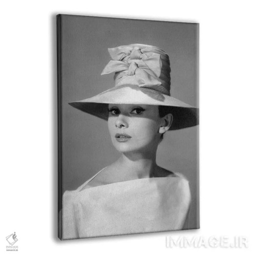 تابلو دکوراتیو آدری هپبورن با کلاهی بلند و دو پاپیون اثر رادیو دیز - نمای پرسپکتیو محصول