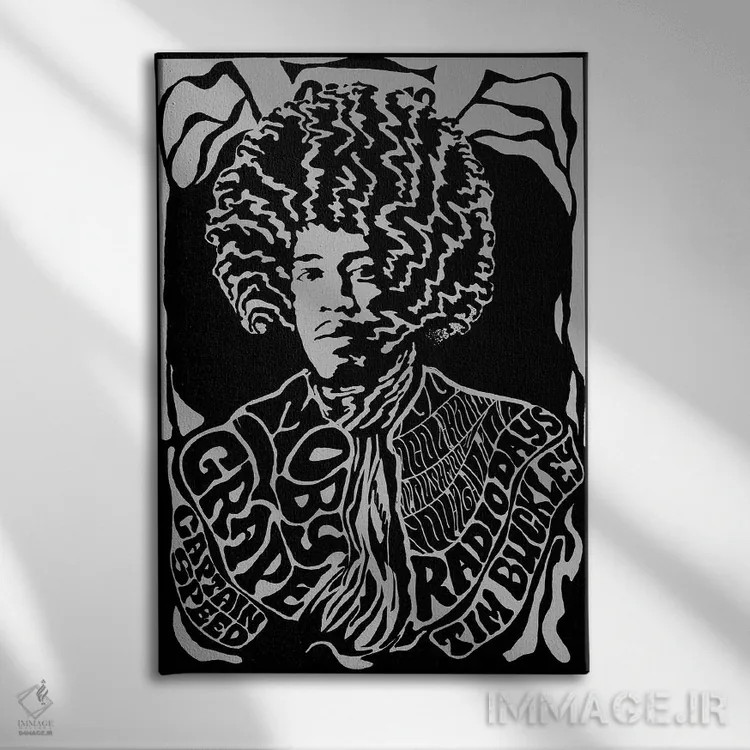 تابلو دکوراتیو پوستر یادبود اولین تور آمریکا جیمی هندریکس ۱۹۶۷ در ارل وارن ش… اثر رادیو دیز - نمای روبهرو روی دیوار