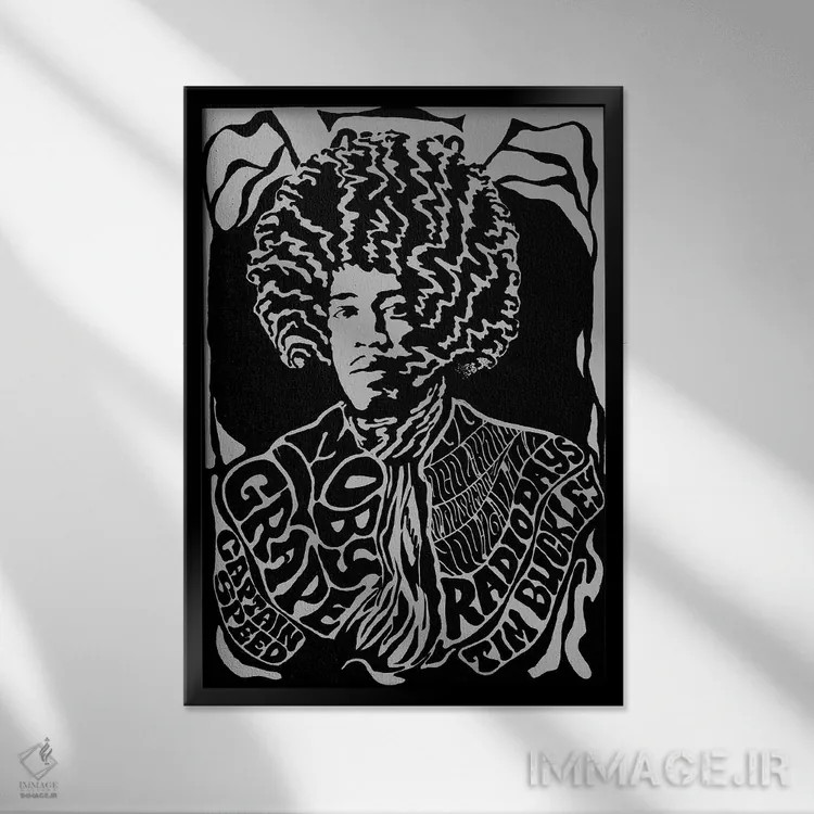 تابلو دکوراتیو پوستر یادبود اولین تور آمریکا جیمی هندریکس ۱۹۶۷ در ارل وارن ش… اثر رادیو دیز - نمای قابدار مشکی