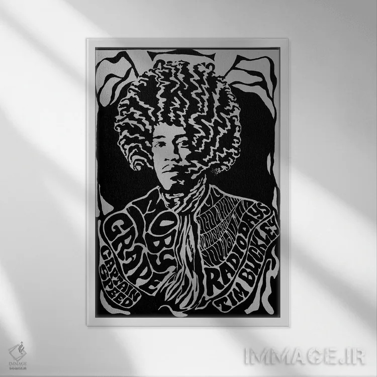 تابلو دکوراتیو پوستر یادبود اولین تور آمریکا جیمی هندریکس ۱۹۶۷ در ارل وارن ش… اثر رادیو دیز - نمای قابدار سفید