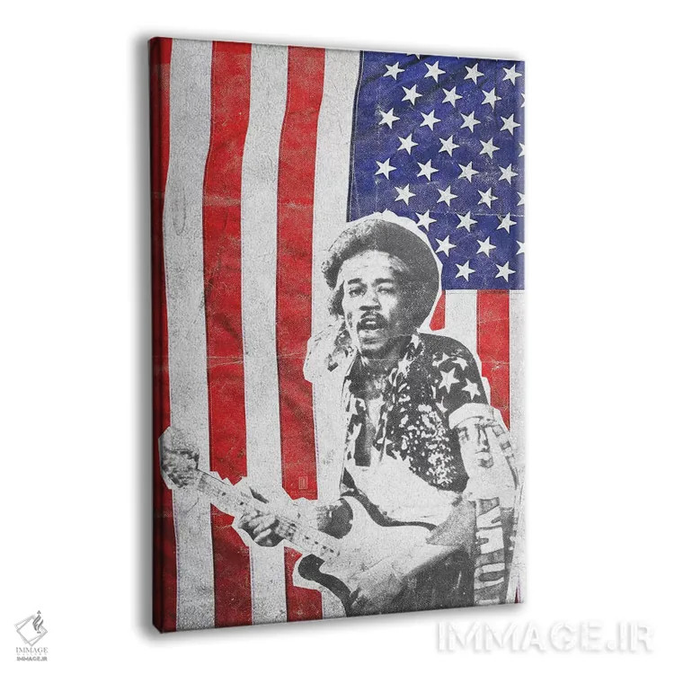 تابلو دکوراتیو جیمی هندریکس با پرچم بزرگ اثر رادیو دیز - نمای پرسپکتیو محصول