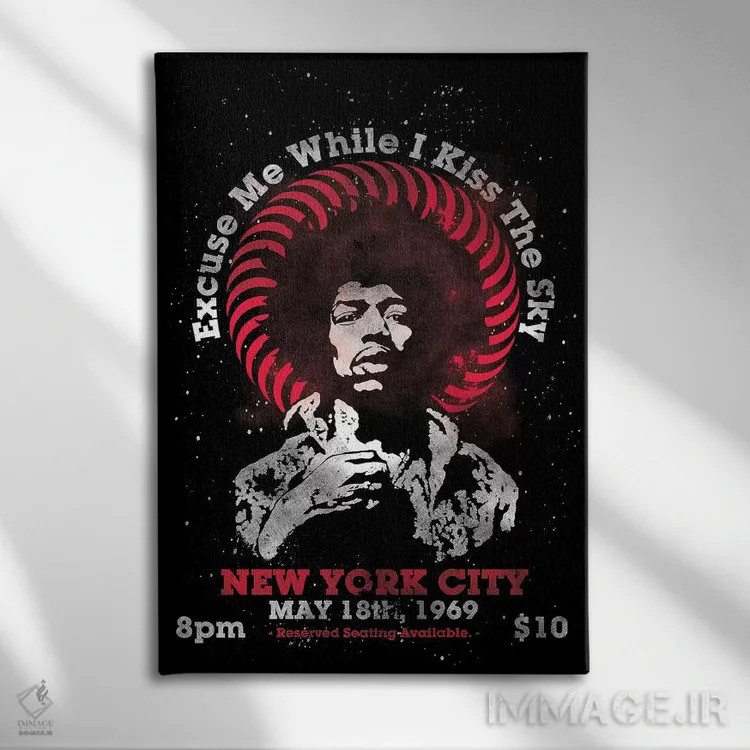 تابلو دکوراتیو پوستر یادبود تور آمریکا جیمی هندریکس ۱۹۶۹ در مدیسن اسکوئر گار… اثر رادیو دیز - نمای روبهرو روی دیوار