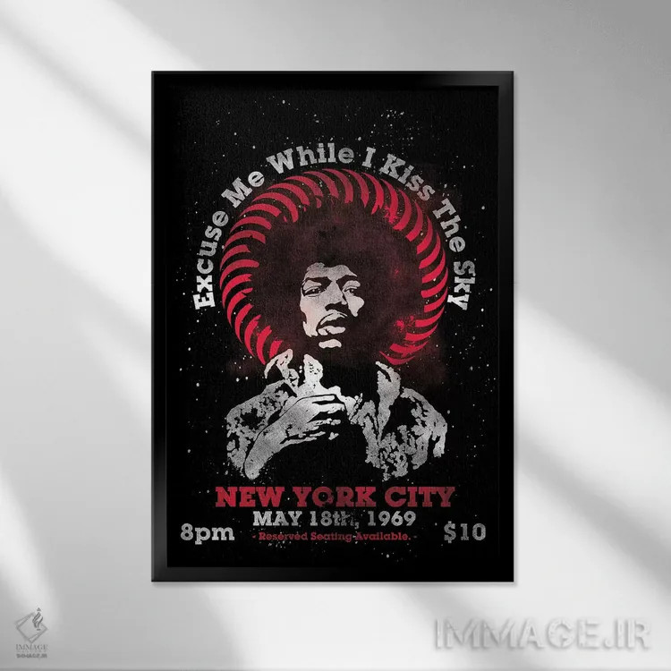 تابلو دکوراتیو پوستر یادبود تور آمریکا جیمی هندریکس ۱۹۶۹ در مدیسن اسکوئر گار… اثر رادیو دیز - نمای قابدار مشکی