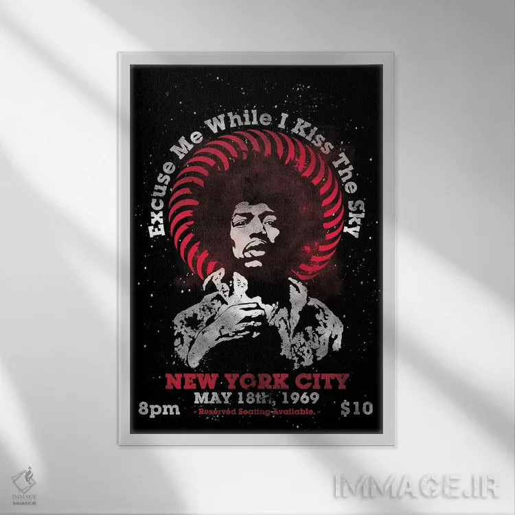تابلو دکوراتیو پوستر یادبود تور آمریکا جیمی هندریکس ۱۹۶۹ در مدیسن اسکوئر گار… اثر رادیو دیز - نمای قابدار سفید
