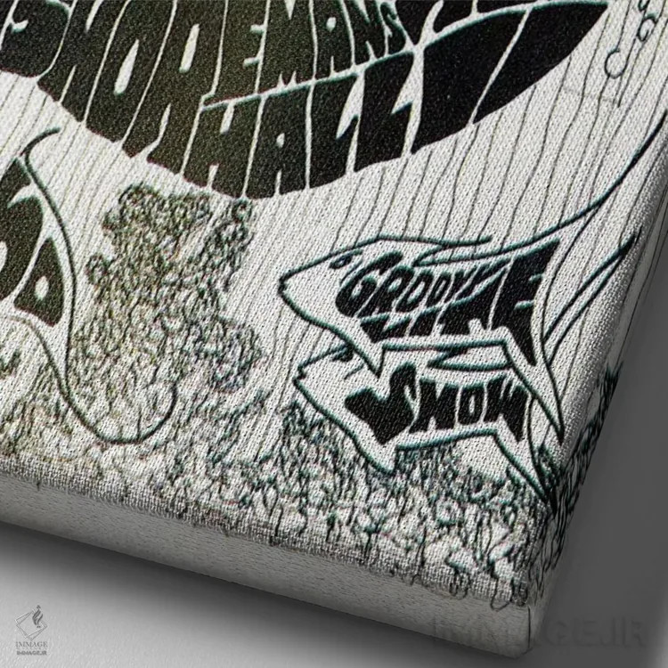 تابلو دکوراتیو کلاژ کنسرت های بیگ فیش قدیمی اثر رادیو دیز - نمای نزدیک بافت بوم