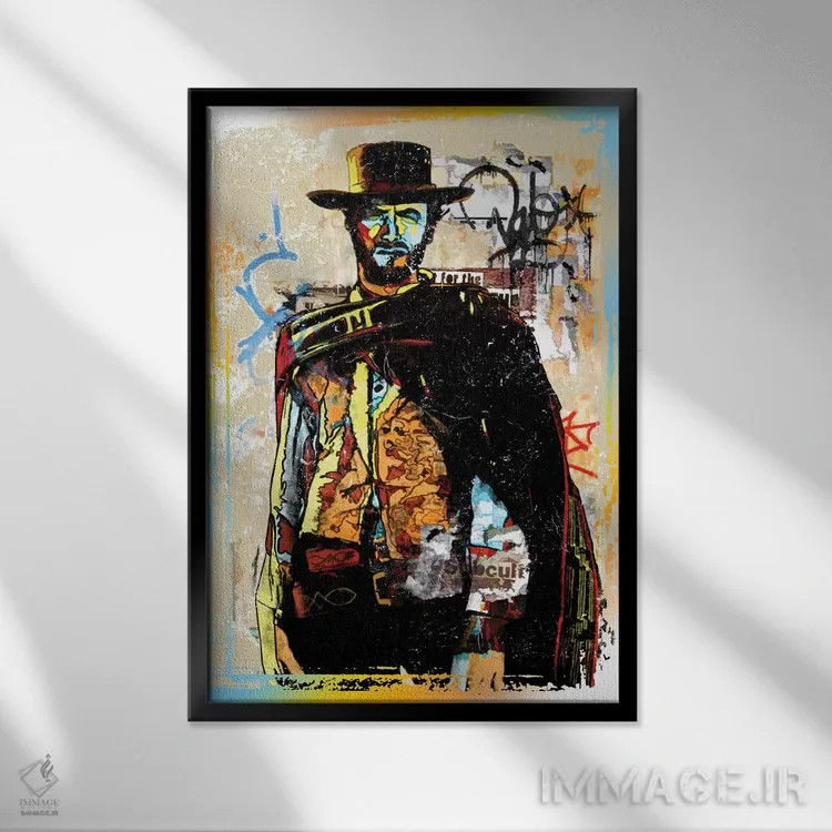 تابلو دکوراتیو کلینت ایست وود به سبک گرافیتی؛ کابوی اثر رادیو دیز - نمای قابدار مشکی