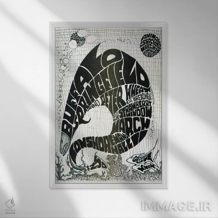 تابلو دکوراتیو کلاژ کنسرت های بیگ فیش قدیمی اثر رادیو دیز - نمای قابدار سفید