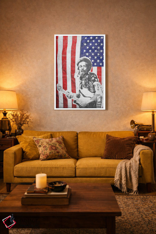 تابلو دکوراتیو جیمی هندریکس با پرچم بزرگ اثر رادیو دیز - D2W