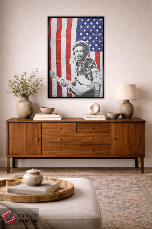 تابلو دکوراتیو جیمی هندریکس با پرچم بزرگ اثر رادیو دیز - D4B