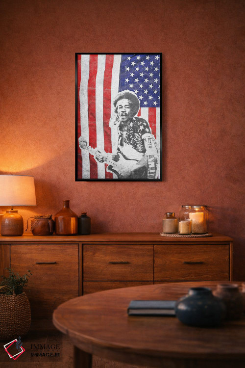 تابلو دکوراتیو جیمی هندریکس با پرچم بزرگ اثر رادیو دیز - D5B