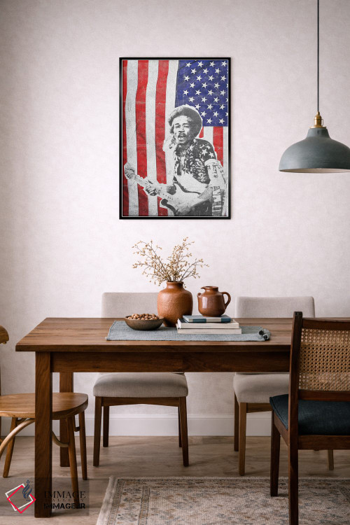 تابلو دکوراتیو جیمی هندریکس با پرچم بزرگ اثر رادیو دیز - D6B