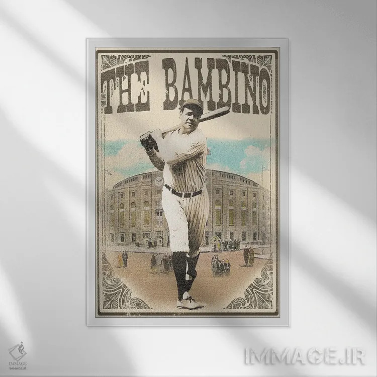 تابلو دکوراتیو ژست گیر بیس بال BR اثر رادیو دیز - نمای قابدار سفید