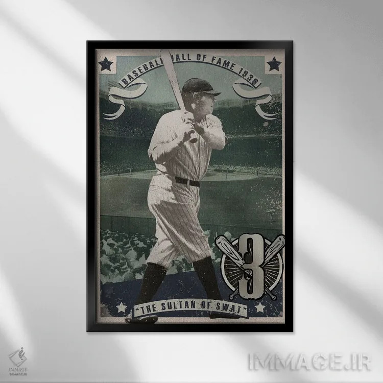 تابلو دکوراتیو کارت بیس بال BR اثر رادیو دیز - نمای قابدار مشکی