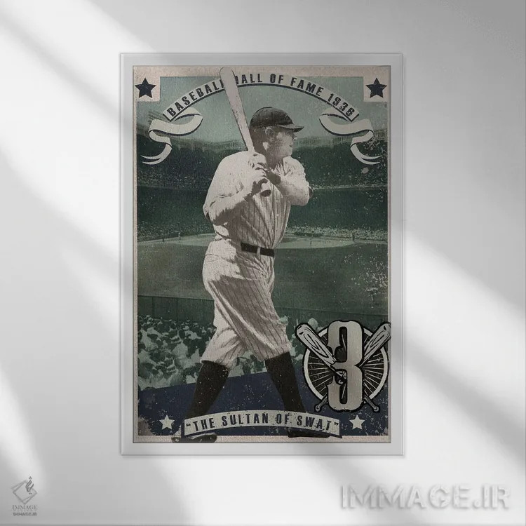 تابلو دکوراتیو کارت بیس بال BR اثر رادیو دیز - نمای قابدار سفید