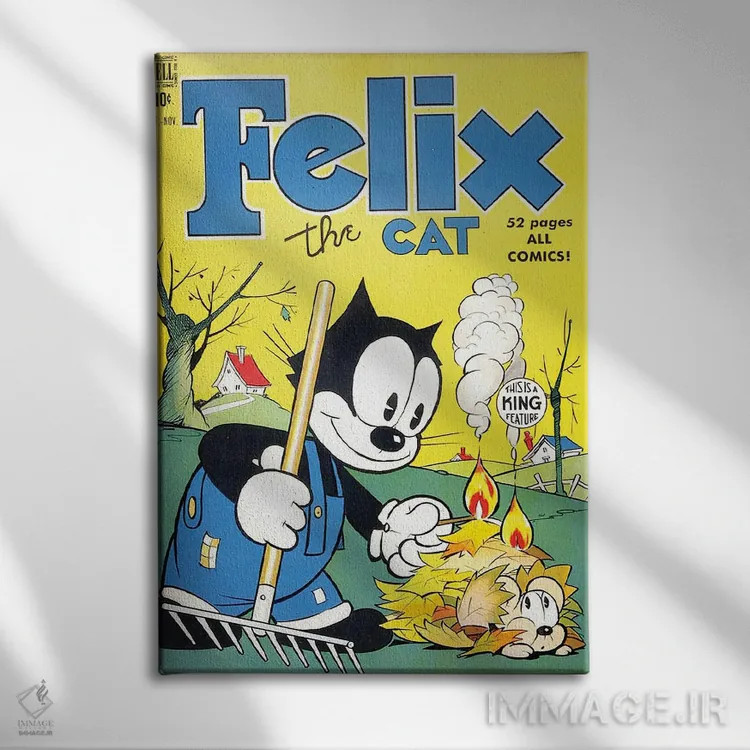 تابلو دکوراتیو فلیکس در حال سوزاندن برگ ها اثر رادیو دیز - نمای روبهرو روی دیوار