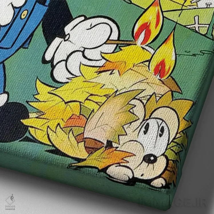 تابلو دکوراتیو فلیکس در حال سوزاندن برگ ها اثر رادیو دیز - نمای نزدیک بافت بوم