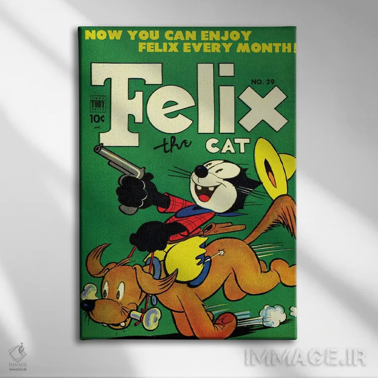 تابلو دکوراتیو فلیکس و سگ کابوی اثر رادیو دیز - نمای روبهرو روی دیوار