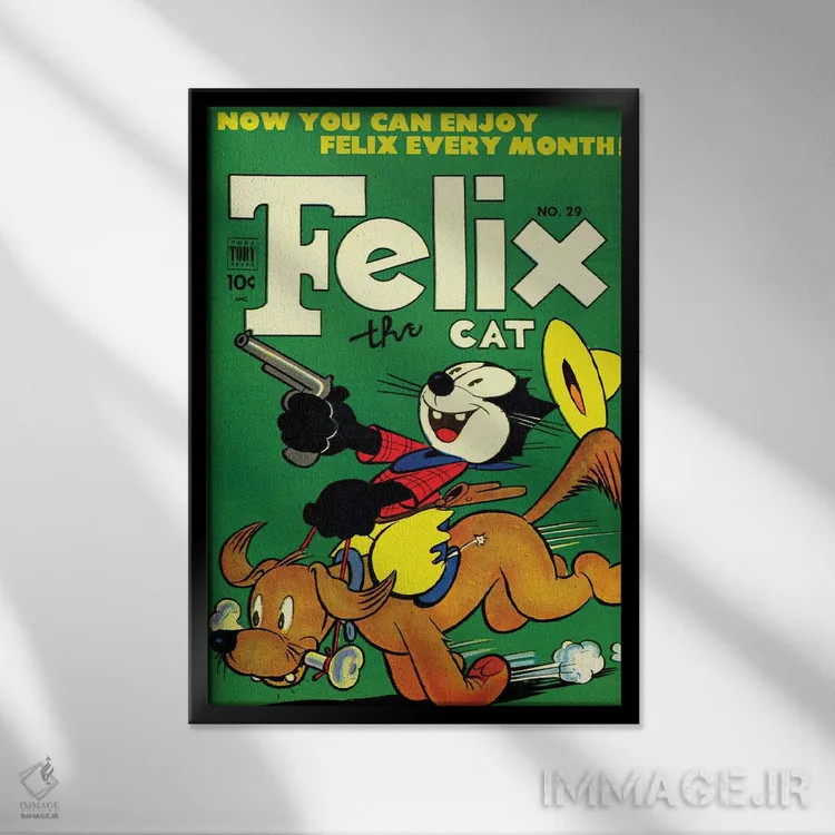 تابلو دکوراتیو فلیکس و سگ کابوی اثر رادیو دیز - نمای قابدار مشکی