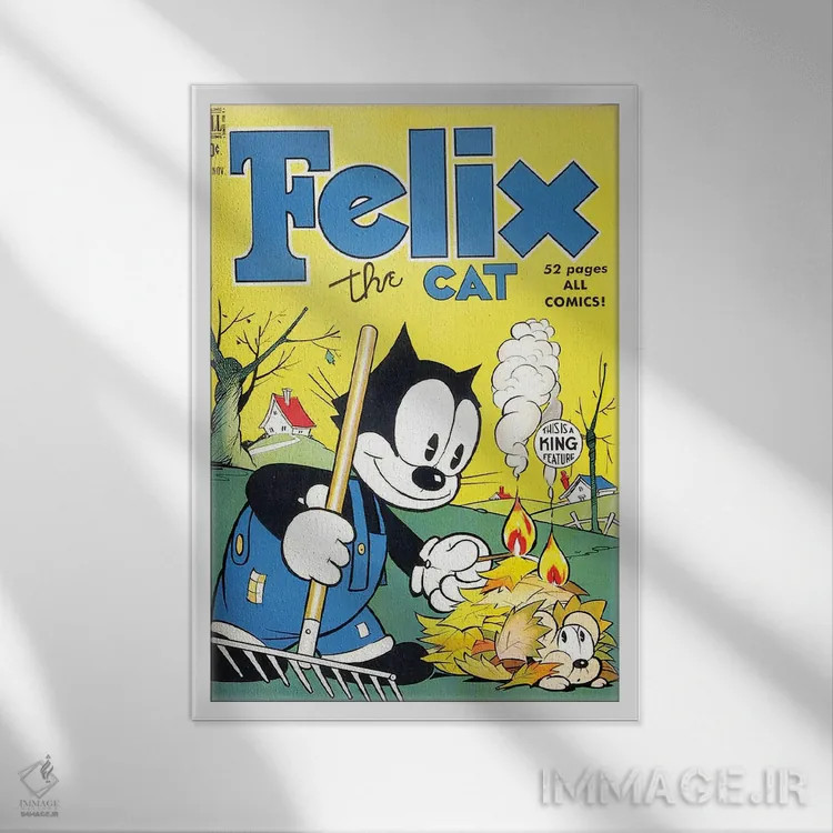 تابلو دکوراتیو فلیکس در حال سوزاندن برگ ها اثر رادیو دیز - نمای قابدار سفید