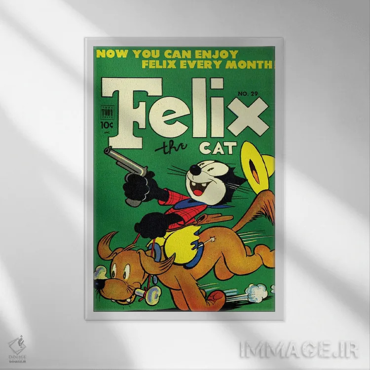 تابلو دکوراتیو فلیکس و سگ کابوی اثر رادیو دیز - نمای قابدار سفید