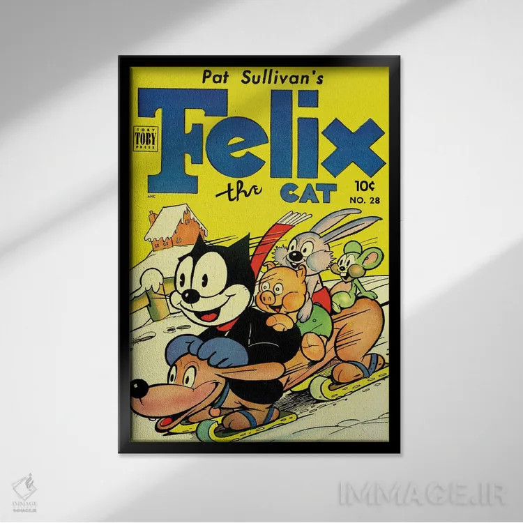 تابلو دکوراتیو فلیکس و سرسره بازی با دوستان اثر رادیو دیز - نمای قابدار مشکی