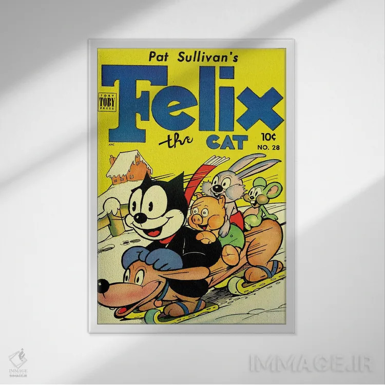 تابلو دکوراتیو فلیکس و سرسره بازی با دوستان اثر رادیو دیز - نمای قابدار سفید