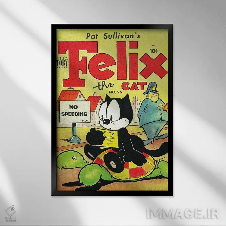 تابلو دکوراتیو فلیکس و لاک پشت؛ منع سرعت غیرمجاز اثر رادیو دیز - نمای قابدار مشکی