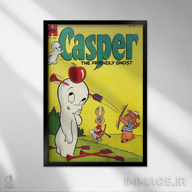 تابلو دکوراتیو دوستان روح در حال هدف گیری سیب اثر رادیو دیز - نمای قابدار مشکی