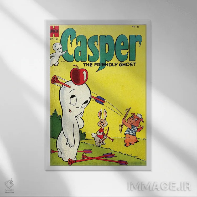 تابلو دکوراتیو دوستان روح در حال هدف گیری سیب اثر رادیو دیز - نمای قابدار سفید