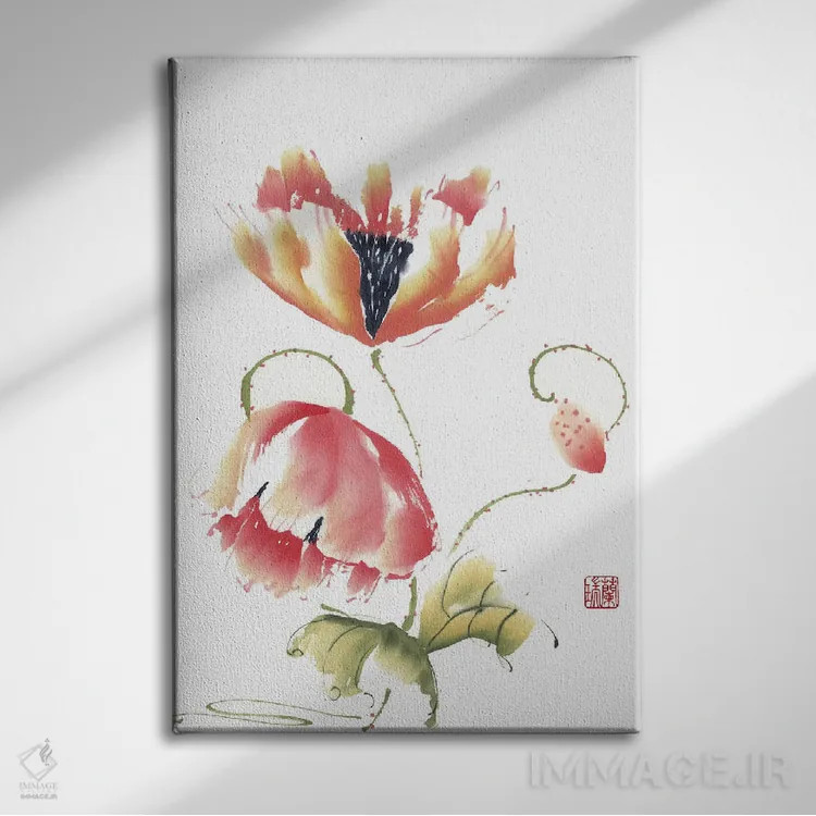 تابلو دکوراتیو شکوفایی شقایق اثر نان ری - نمای روبهرو روی دیوار