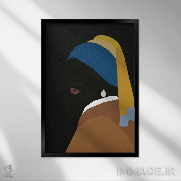 تابلو مینیمال دختر با گوشواره اثر رافائل گومز - نمای قابدار مشکی