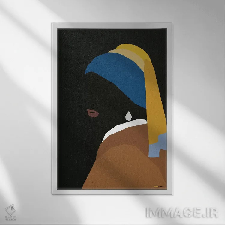 تابلو مینیمال دختر با گوشواره اثر رافائل گومز - نمای قابدار سفید