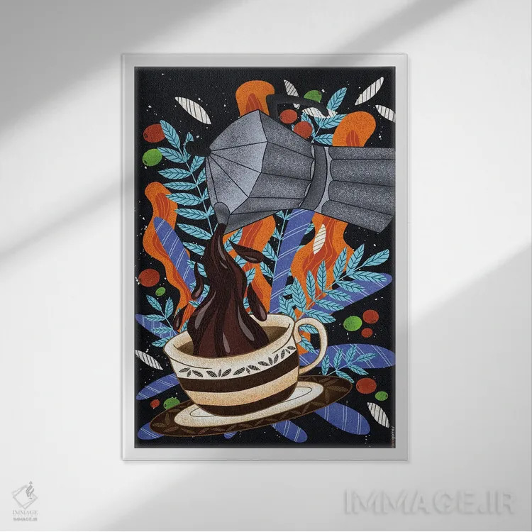 تابلو دکوراتیو اول قهوه اثر رافائل گومز - نمای قابدار سفید