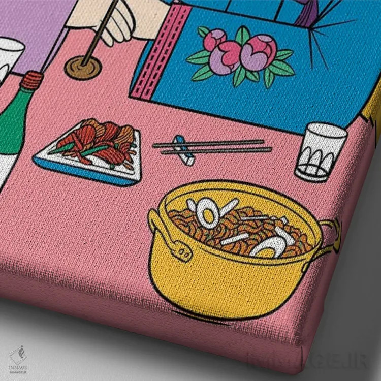 تابلو مدرن قرار عاشقانه زوج کره ای اثر رافائل گومز - نمای نزدیک بافت بوم