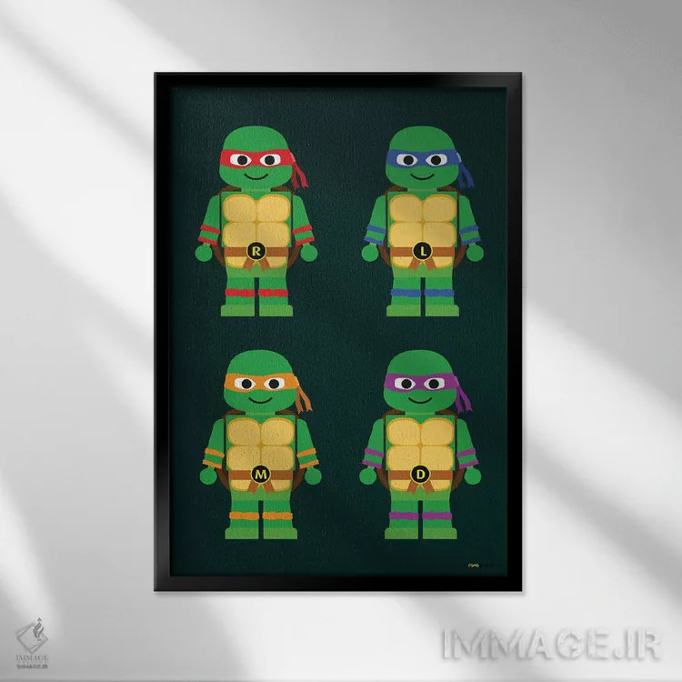 تابلو دکوراتیو لاک پشت های نینجا نوجوان جهش یافته اسباب بازی اثر رافائل گومز - نمای قابدار مشکی