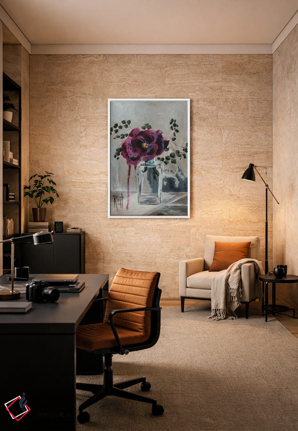 تابلو دکوراتیو گل بنفش در گلدان اثر روت آرت کرییشنز - D6W