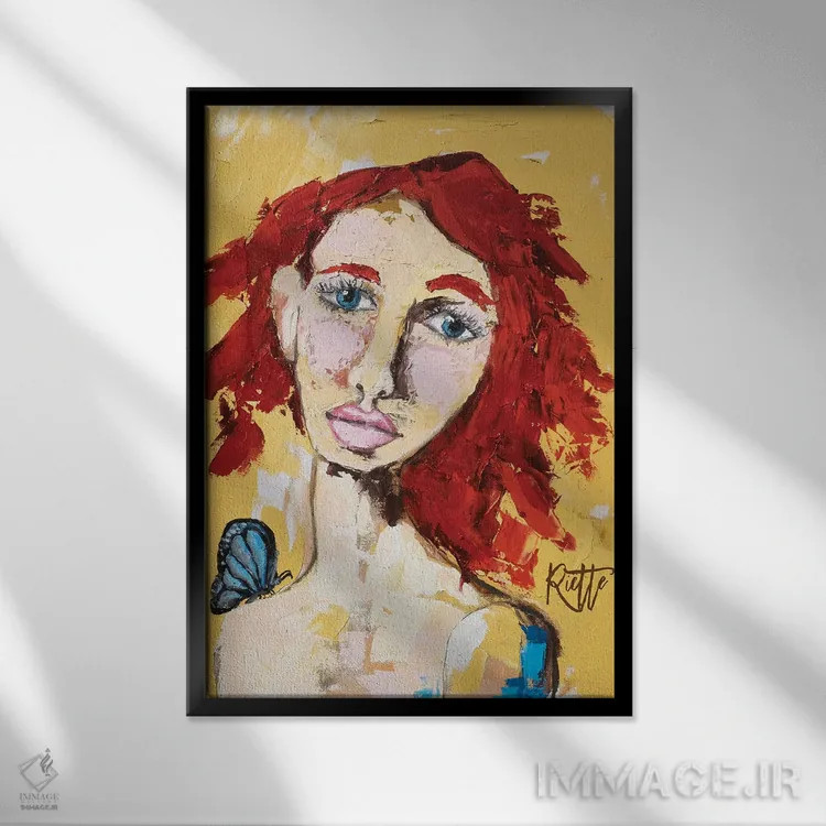 تابلو دکوراتیو موی قرمز اثر روت آرت کرییشنز - نمای قابدار مشکی
